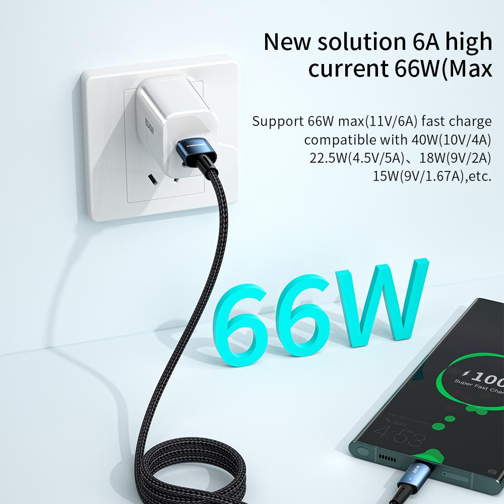 Essager Кабель USB Type C PD66W Кабель для быстрой зарядки Кабель для передачи данных мобильного телефона для Samsung Huawei Xiaomi Mi Redmi Сотовый телефон USB-провод
