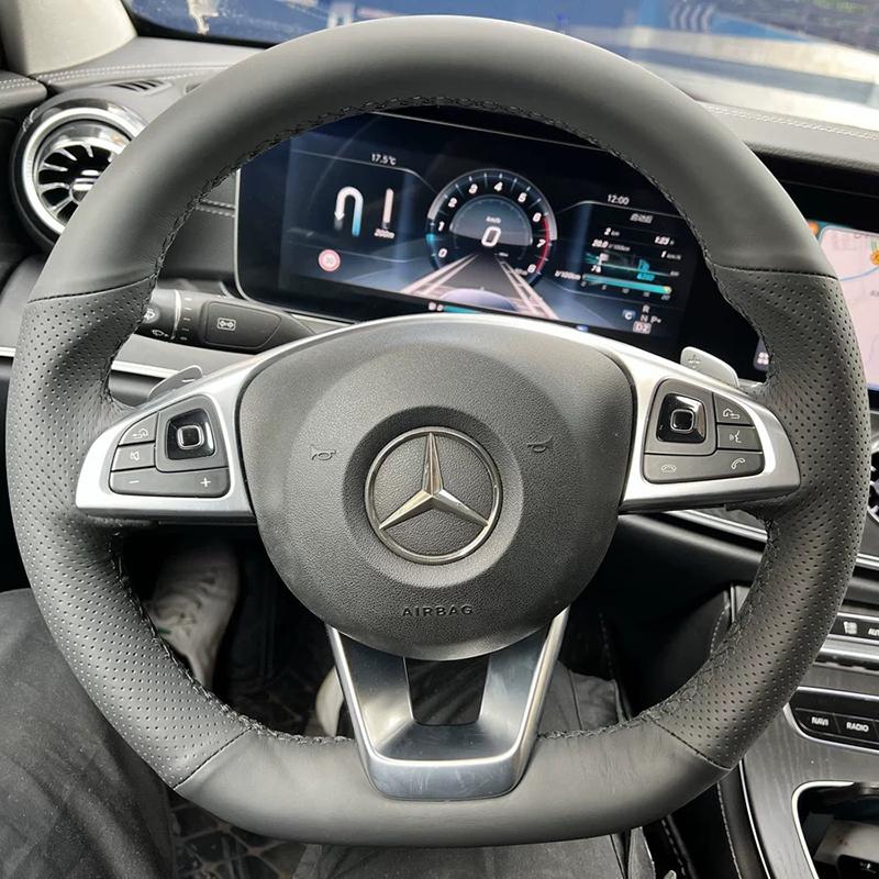 CQL1 For Mercedes Benz W176 W246 W205 C117 218 X218 C253 W213 W166 Hand-stitched black suede carbon fiber car steering wheel cover
