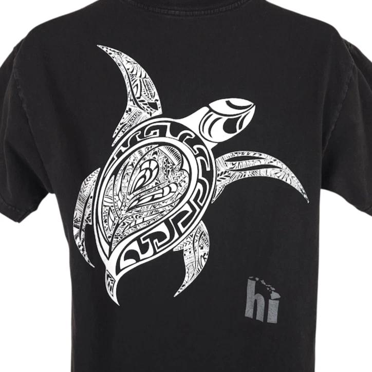 Polynesian Sea Turtle 100% Cotton T-shirt Mens Tees Top Mens Size Medium Black Hawaii Travel Destination