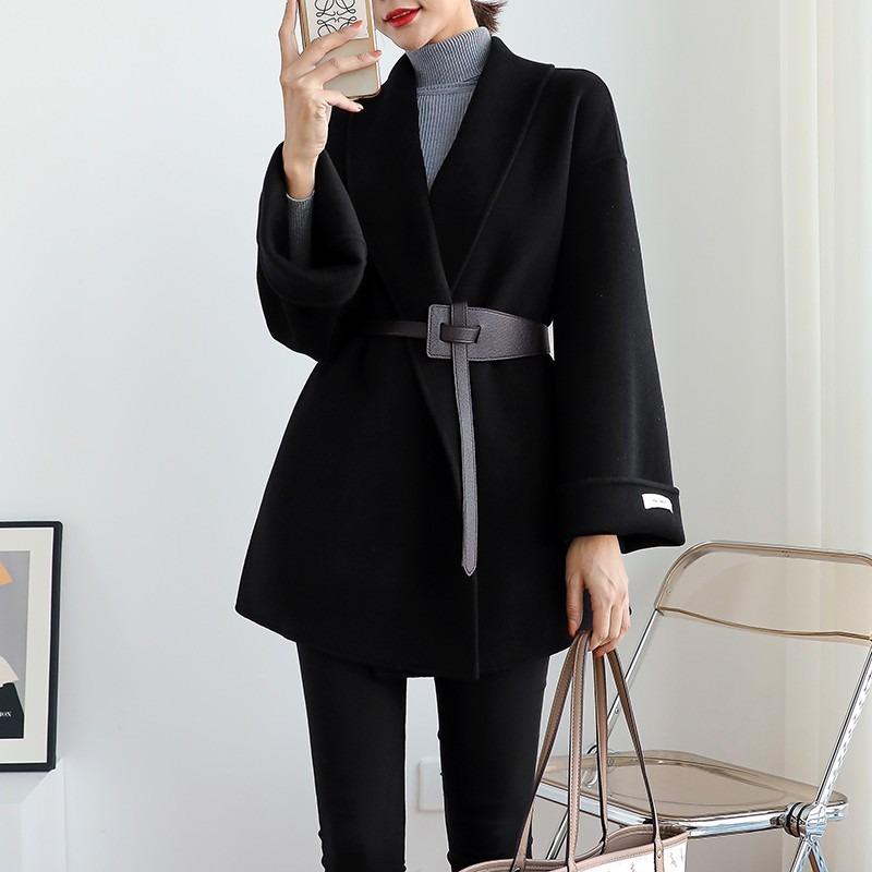 Woolen Coat Women's Medium and Long Version Autumn and Winter New Small Cape Black Woolen Coat Versatile