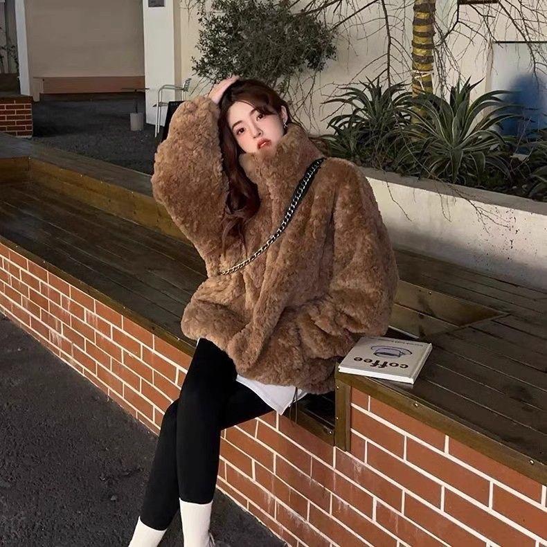 Меховое пальто с воротником-стойкой, утолщенное пальто из искусственной овечьей шерсти, зимнее новое пальто, ретро, простой темперамент, легкое
