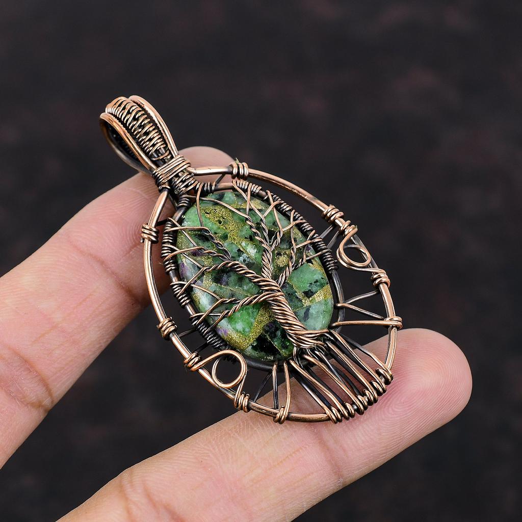 Tree Of Life Copper Ruby Zoisite Pendant Copper Wire Wrapped Pendant Handmade Jewelry Gemstone Pendant Gift For Mother Dainty Copper Jewelry