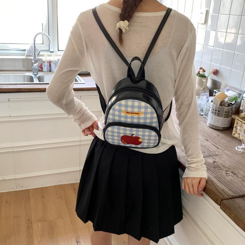 Модный клетчатый рюкзак с яблоком, милый изысканный рюкзак для девочки, студенческий стиль, школьный рюкзак большой вместимости