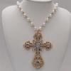 Викторианское готическое ожерелье-подвеска в виде креста вампира с белым жемчугом и кристаллом