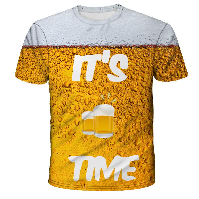 Мужская повседневная футболка с 3D-принтом из серии «Пивные пузыри», летняя, удобная, больших размеров - мягкая полиэстеровая ткань средней эластичности, летняя мужская одежда свободного кроя