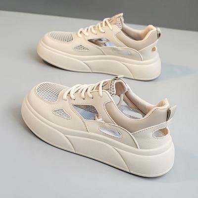 Женские весенне-осенние новые толстоподошвенные полые дышащие универсальные повседневные туфли с отверстиями спортивная сетчатая обувь