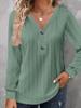 Women's Fashion Button-Up Long-Sleeve T-Shirt Solid Color V-Neck Button-Up Casual Top