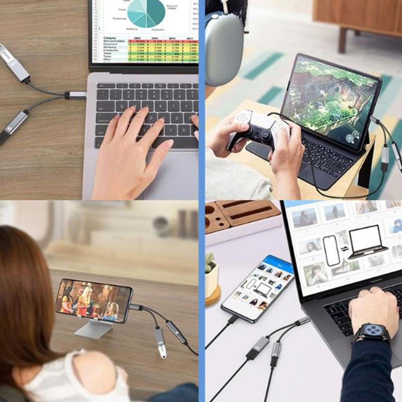 USB C разветвитель 1 в 2 выхода Двойной USB C Адаптер для зарядки наушников Type C Звуковой адаптер PD60W Кабель для быстрой зарядки