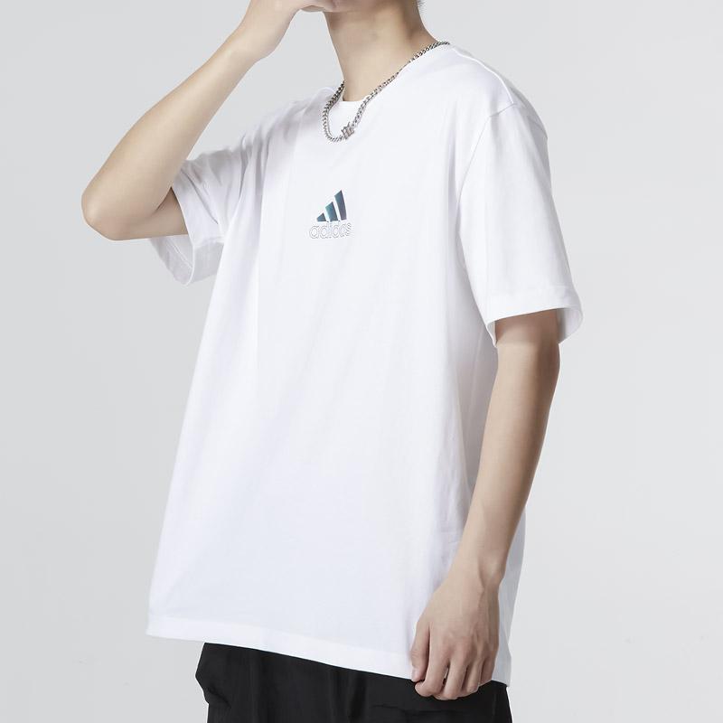 adidas Футболки Мужские Белые С Круглым Вырезом Умеренный Прямой Крой HM2979