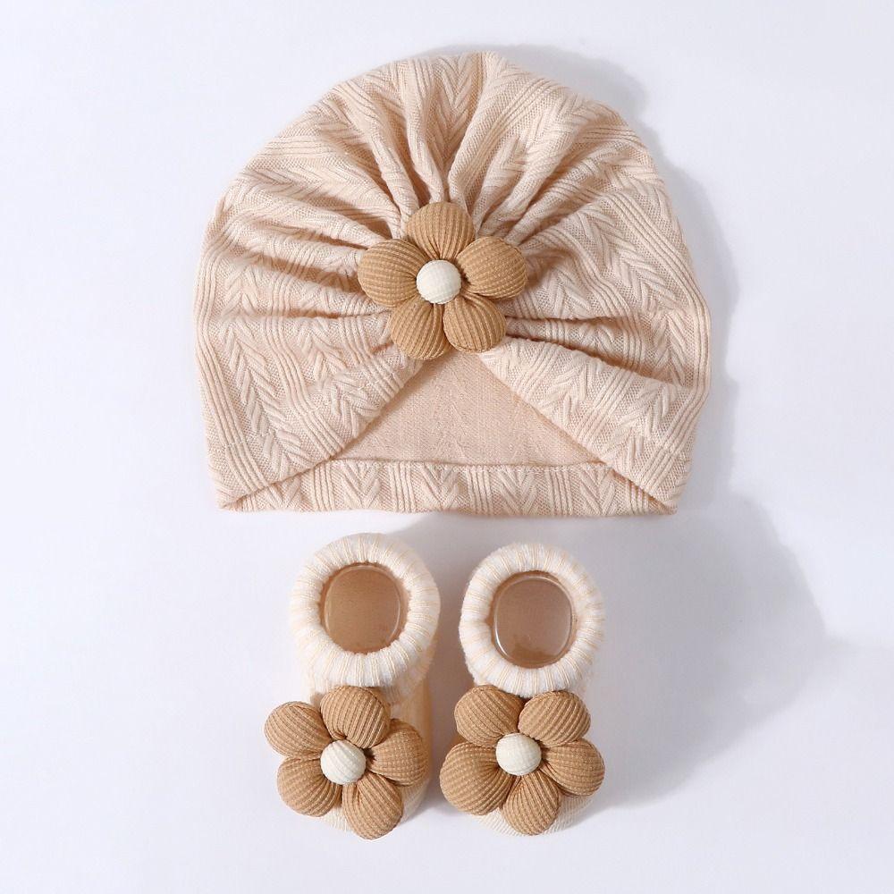 Elastic Infant Turban Hat Socks Set Flower Hat Sock Set Cute Baby Headscarf Hat Newborn Supplies