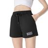 Women's Spring & Summer Pure Black Casual Sports Shorts, Quick - Dry Mid - Waist Drawstring Shorts for Fitness, Quarter Length Yoga Shorts