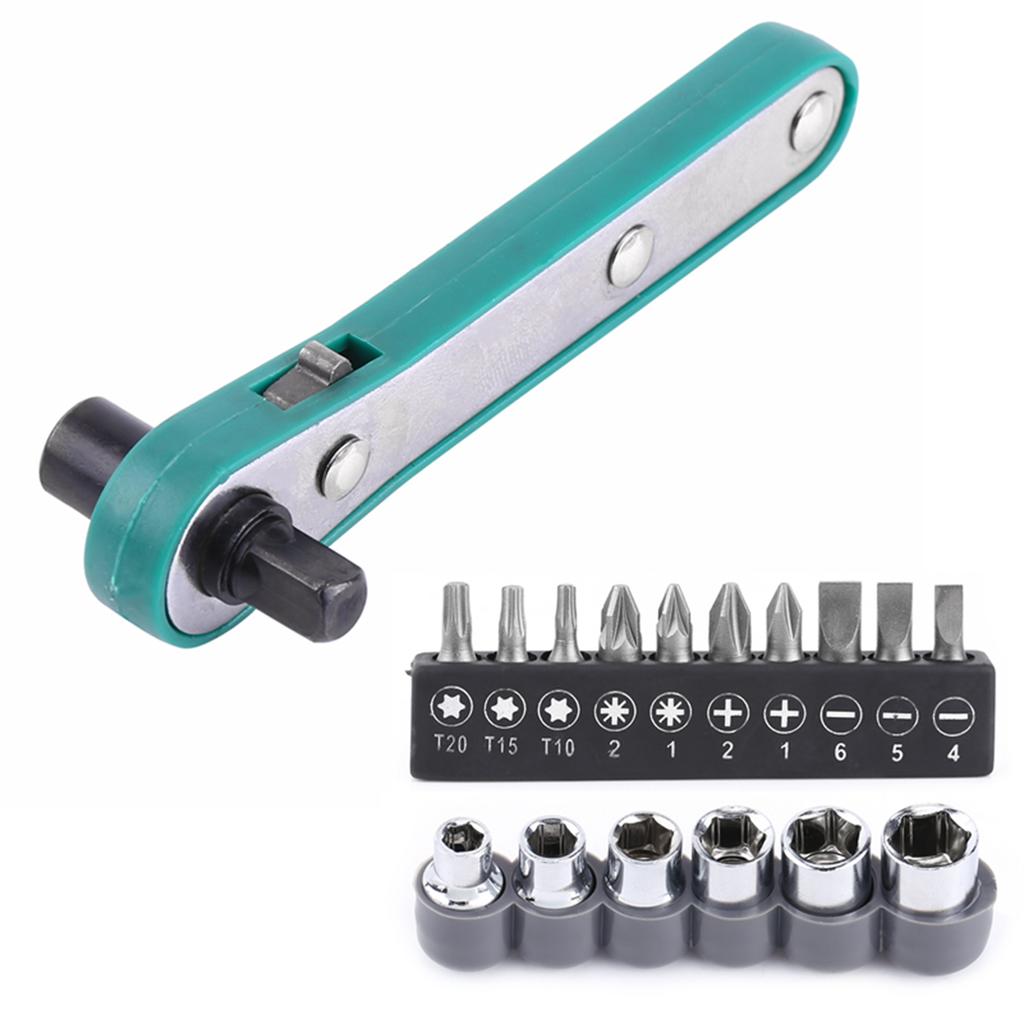 1 4  Wrench Screwdriver Ratchet Handle with Interchangeable Driver Bits and Sockets