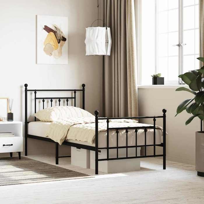 VidaXL Metal Bed Frame with Headboard-Footboard Black 90x190 Cm 353547