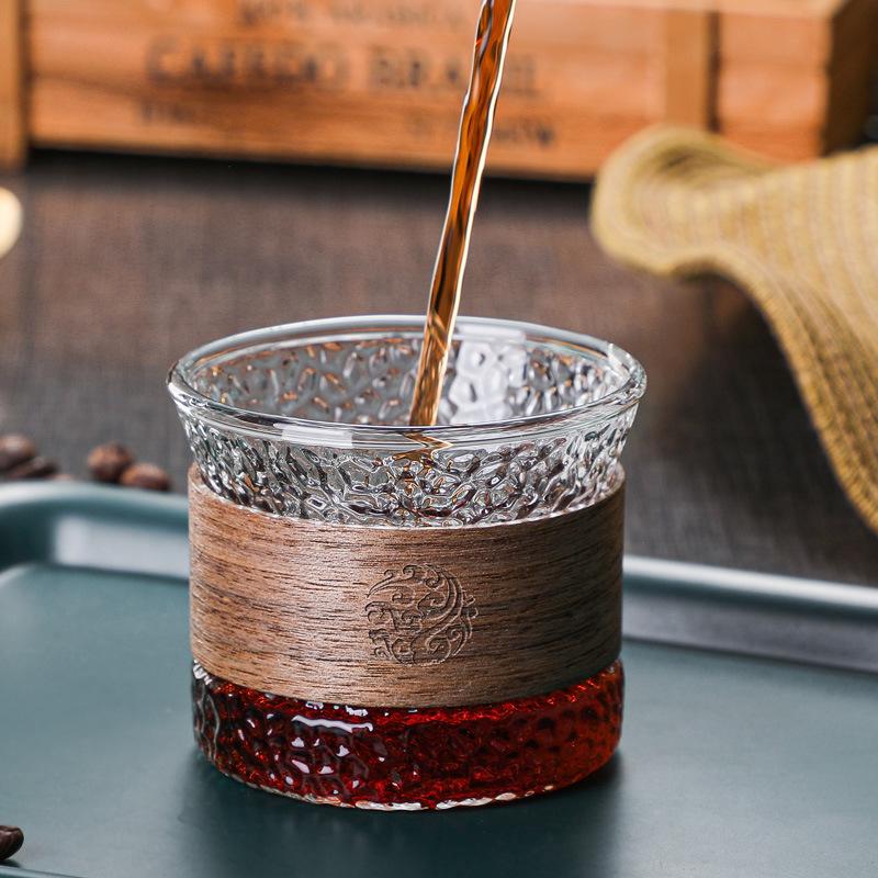 Japanese Style Glass Tea Cup Hammer Mug Gongdao Kung Fu Tea Set Heat-Resistant Serve Tea Bowl with Lid Arabica Coffee