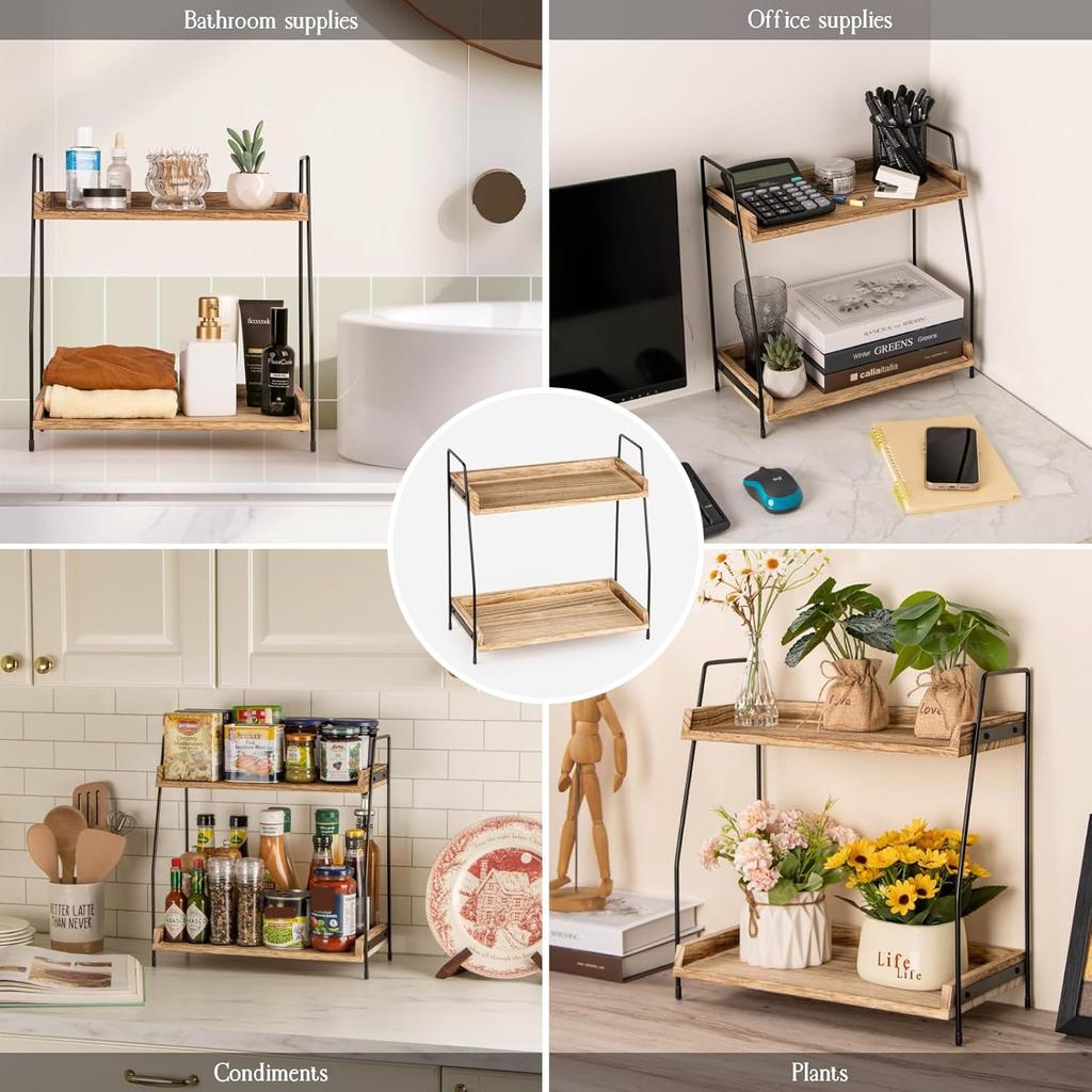 Настольный органайзер для кофейной станции, двухъярусная деревянная полка для аксессуаров для кофейного бара, контейнер для хранения приправ для кухни, дома, офиса