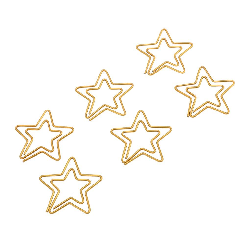 100PCS Gold Color Cute Paper Clips Star Shaped Metal Paper Clips Decorative Paper Clips  Home