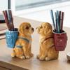 Cute Design Golden Retriever Dog Pen Holder Cartoon Style Creative Sculpture Pen Holder Large Capacity Resin Desktop Organizer