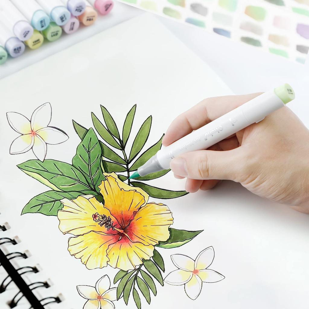 Ohuhu Маркер-кисть 96 Светлый Профессиональный Включает 1 Блендер Серия Honolulu Ручки, Оттенки, Пастельный/Жирный Кончик, Ручка,