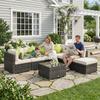 7-Seater PE Rattan Corner Sofa Set, Garden Furniture Set, Patio Wicker Sofa Seater w/ Cushion, Washable Cushion Cover & Tempered Glass Table, Brown