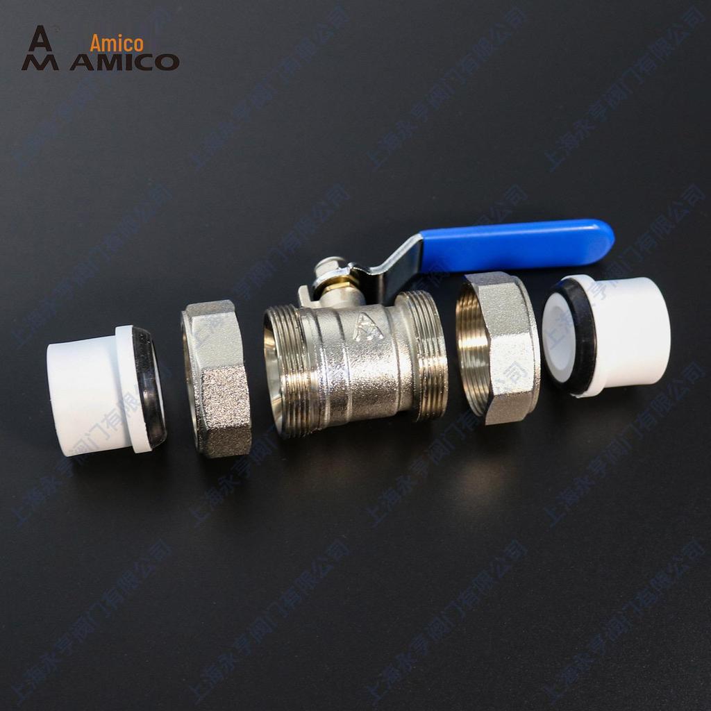 Ameiko PPR Brass Ball Valve, Double Union, Hot Melt Weld, Electroplated, Thickened Design.
