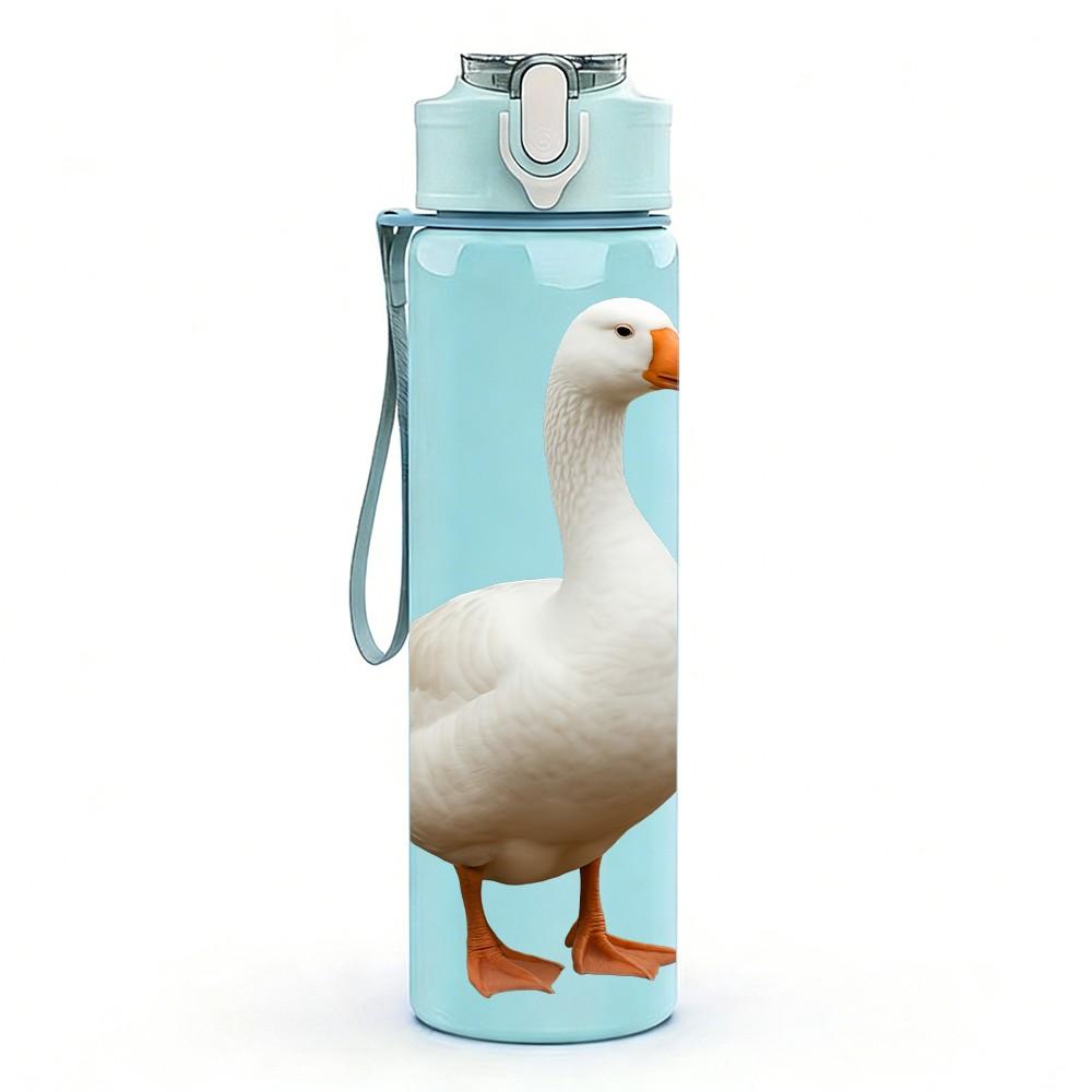 1PC White Duck Standing Farm Print 750ml Color Plastic Sports Water Bottle Leakproof Flip Straw Lid Suitable for Sports Office Home Use