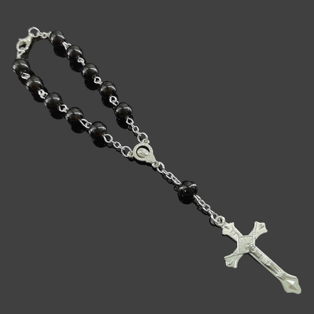 Long Religious Jewelry Set Imitation Pearl Christian Bracelet Cross Pendant Necklace Daily Wear