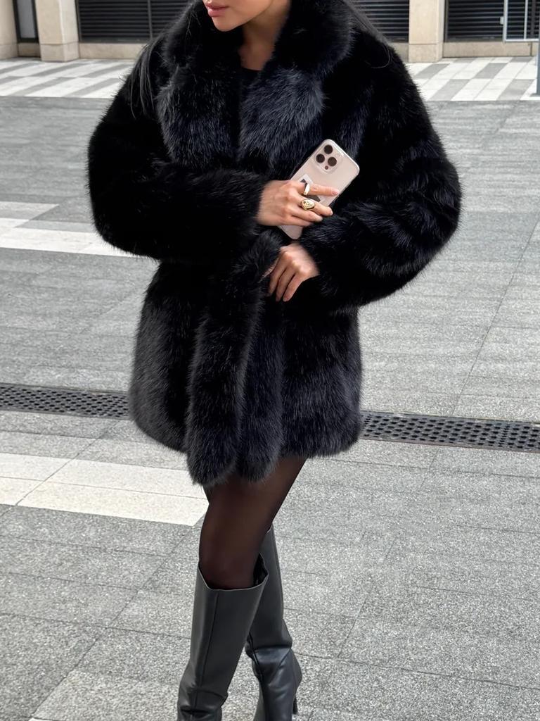 Eco-friendly Fox Fur Jacket Loose Furry Clothes Winter Women's Clothing Medium and Long Artificial Fur Coat