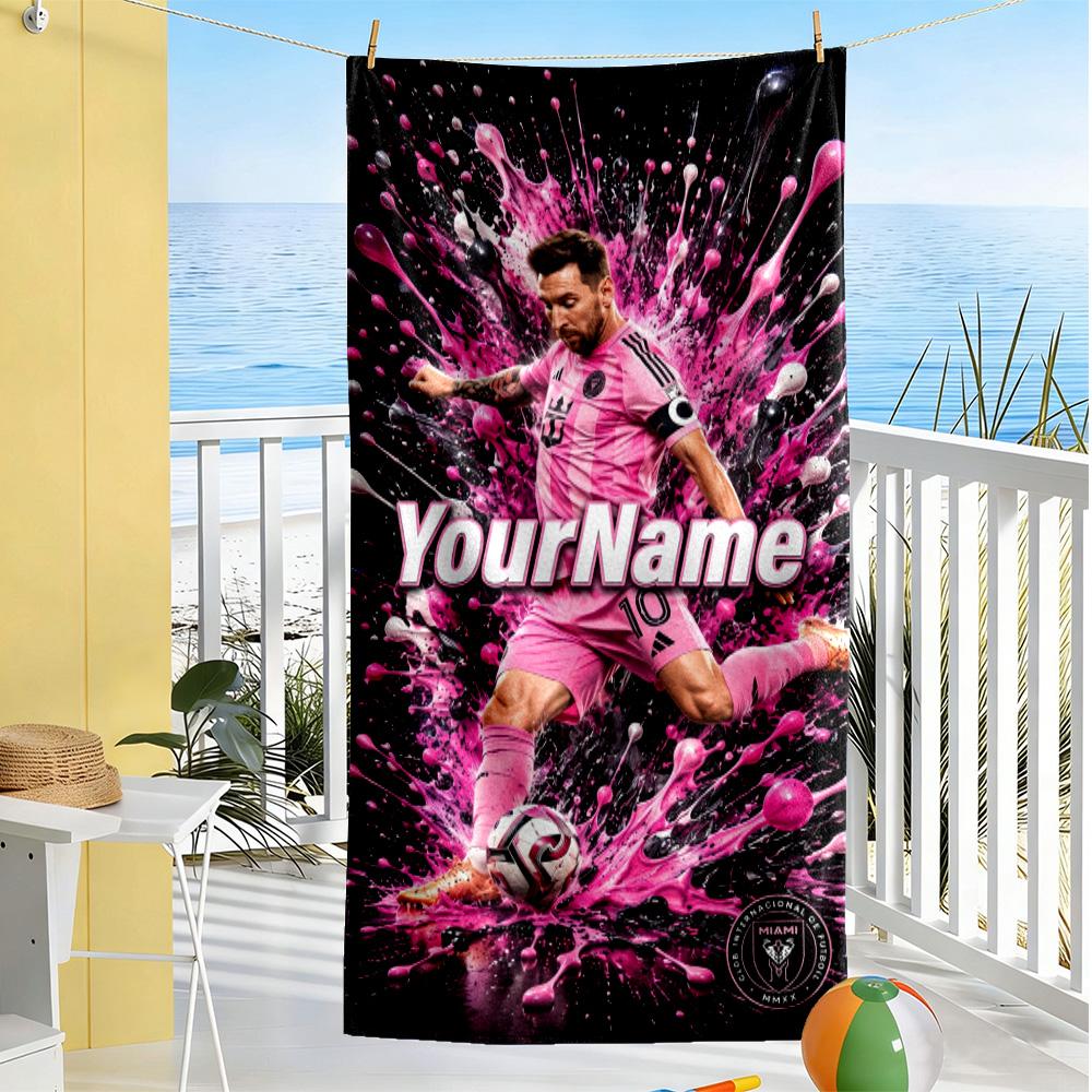 Messi Customize Your Name Beach Towel Soft Durable Quick-Dry Suitable for Swimming Gym Camping Yoga Vacation