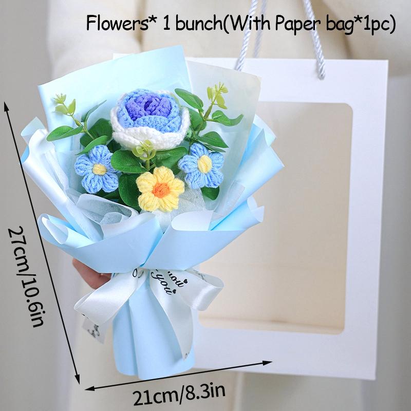 Mother'S Day Crochet Bouquet Finished Hand-Woven Artificial Flower Graduation Season Girl Friends Birthday Bouquet With Gift Bag