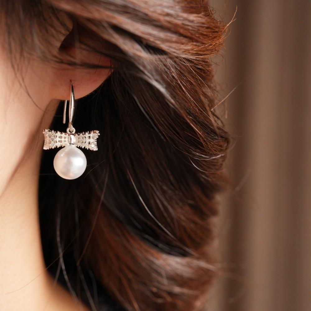 Shell Beads Bow Pearl Long Earrings Wedding Bride Ear Hook Exquisite Drop Earrings Female