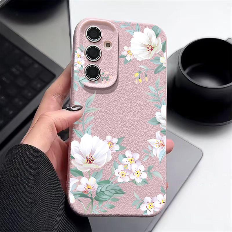 Простой цветочный узор противоударный мягкий чехол для Samsung S25 Ultra S24 FE S23 S22 A56 A16 A36 A15 A55 A35 A54 кожаная текстура TPU матовый тонкий чехол для телефона