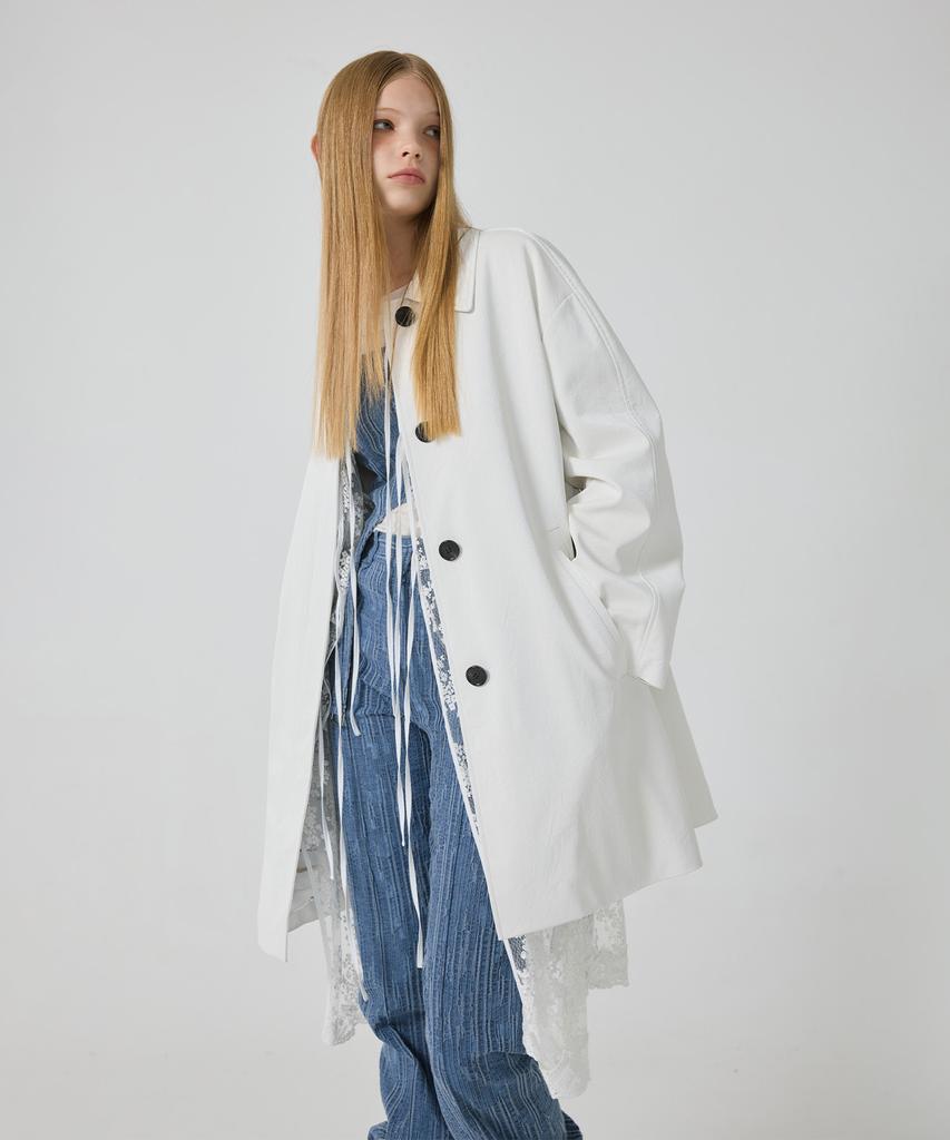 Yuthentic Leather-Like Coat-Style Padded Jacket White Oe3Ar80001
