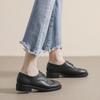 Женские черные мокасины из натуральной кожи осень 2025 в британском стиле с мягкой подошвой и средним каблуком