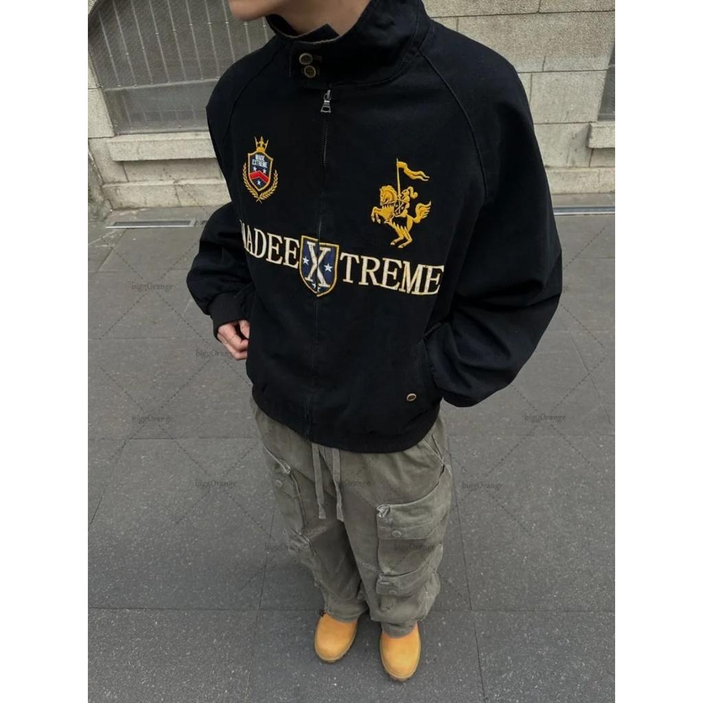 Куртка-бомбер ZYLLO в стиле американского ретро-винтажа с вышивкой и молнией, модная, в стиле хип-хоп, с отложным воротником, в стиле 2000-х, уличная одежда, свободный крой, повседневная.