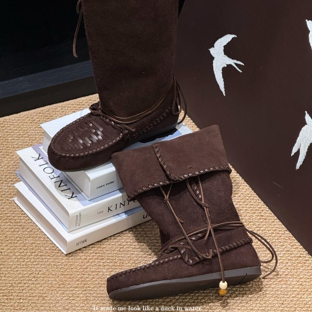 Retro Tassel Strap Western Boots 2025 Autumn New Leather Slim Boots Can Be Folded Stack Boots Martin Boots