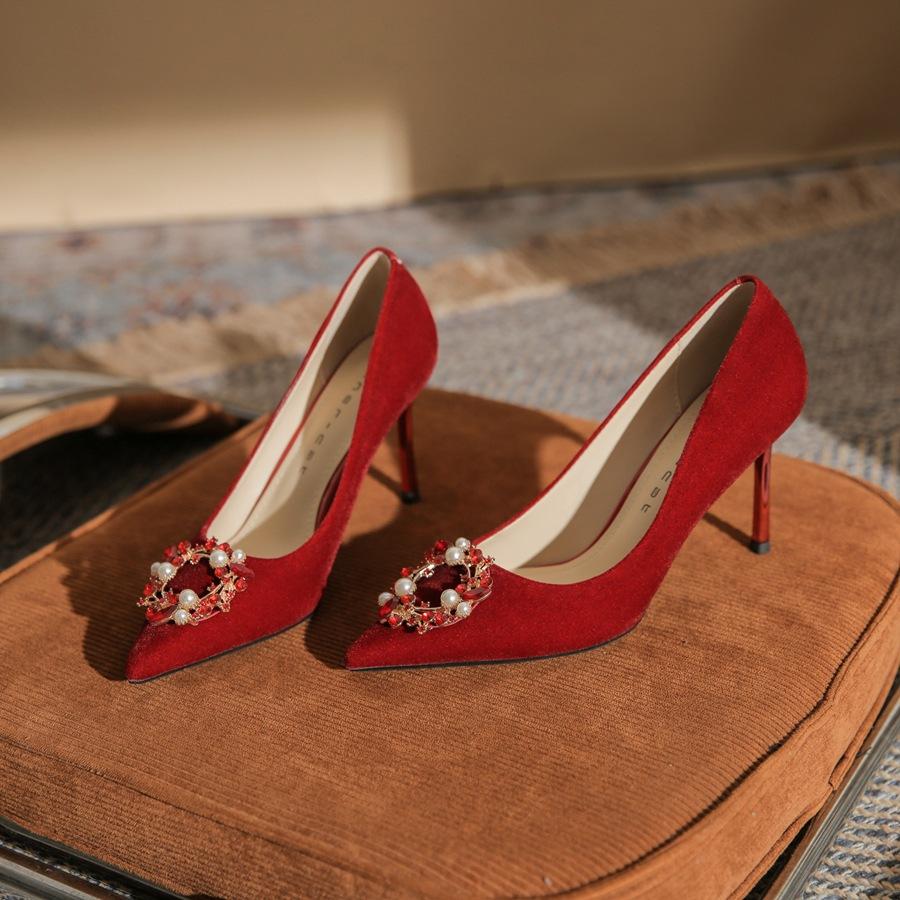 813-12 High Heels Women's 2025 New Show Clothes Rhinestone Pearl Wedding Shoes Pointed Head Shallow Mouth Stiletto Single Shoes