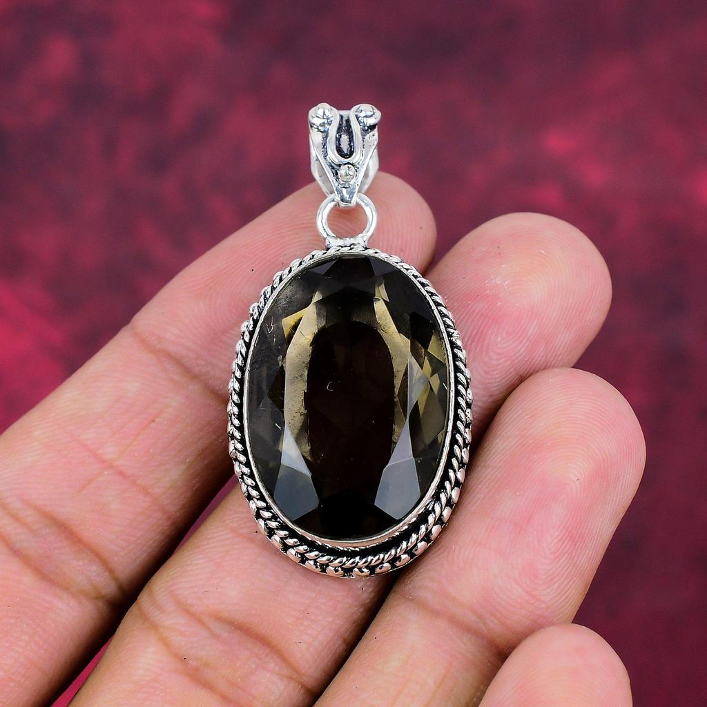 Ювелирные изделия с дымчатым топазом, кулон из драгоценного камня ручной работы, кулон из стерлингового серебра 925 пробы, антикварные ювелирные изделия, для подарка на помолвку