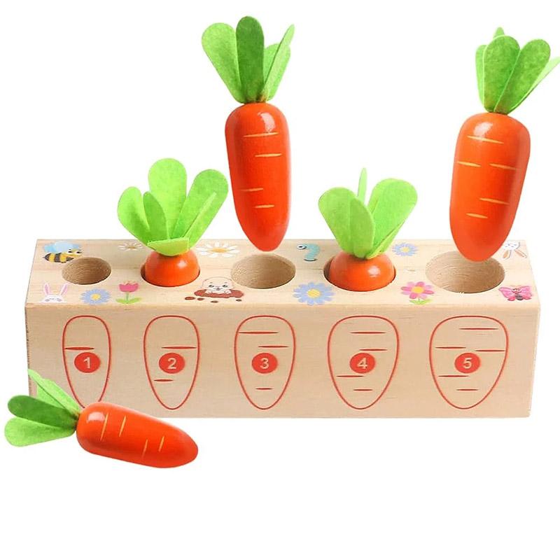 Toys Educational Montessori Wooden for 1 2 3 Years Toddlers Size Sorting Counting Puzzle Carrot Harvest Game Toy Kids Boys Girls