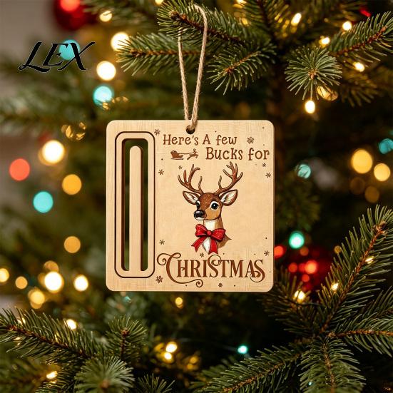 Personalized Cash Gift Tags Rustic Santa Reindeer Money Holder Ornament, Wooden Card Reusable Holiday Clip with Slot, Christmas Tree Hanging