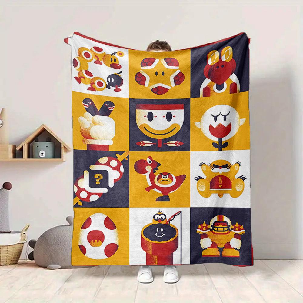 1pc Mario Characters Cozy Print Blanket Lightweight Warm Flannel Throw Blanket For Sofa, Bed, Living Room