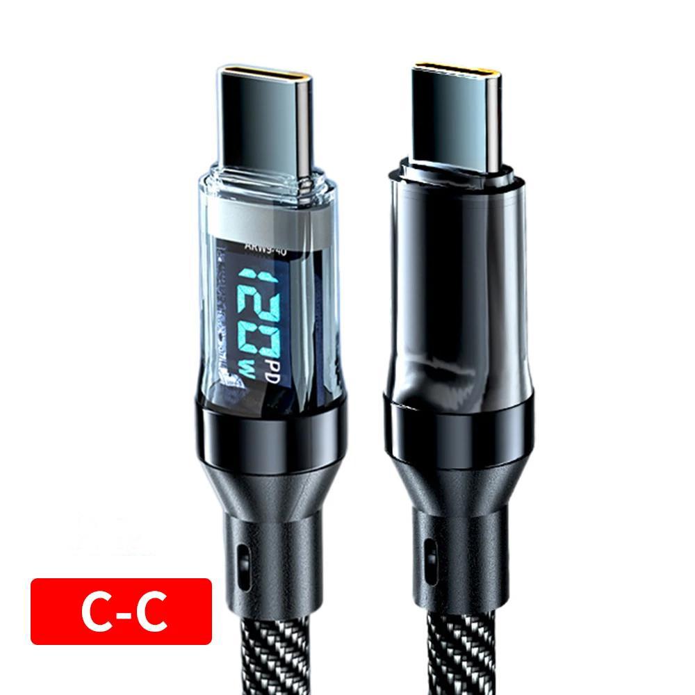 120 Вт 6A USB Type C - Type C кабель для быстрой зарядки USB USB C кабель для передачи данных со светодиодным дисплеем для Xiaomi Samsung Huawei