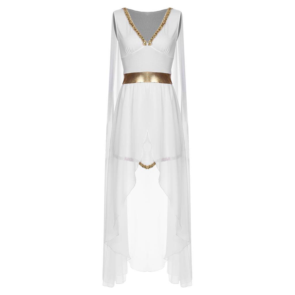 Женское платье для косплея на Хэллоуин в греческом стиле, платье принцессы-королевы, женское платье с V-образным вырезом, рукавами-накидкой, пайетками и разрезом, костюм для косплея, римское платье-тога