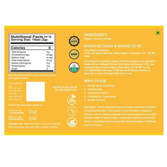 Teacurry Органический порошок куркумы (200 грамм) - Помощь с сияющей кожей и улучшение пищеварения - 100% органический, без тяжелых металлов и химикатов