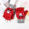 Elk Pattern Convertible Flip Top Women Gloves Winter Half Finger Thickened Warm Christmas Gloves EMA