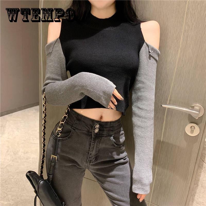 Пуловер с цветными блоками, свитера, модный повседневный сексуальный джемпер, женский тонкий свитер