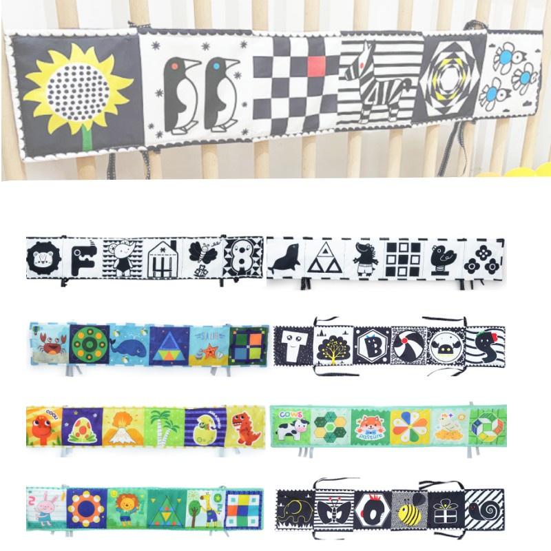 Новый трансграничный черно-белый двусторонний бортик-книжка для детской кроватки с 3D-игрушкой для раннего развития, устойчивой к разрыву, и BB-устройством