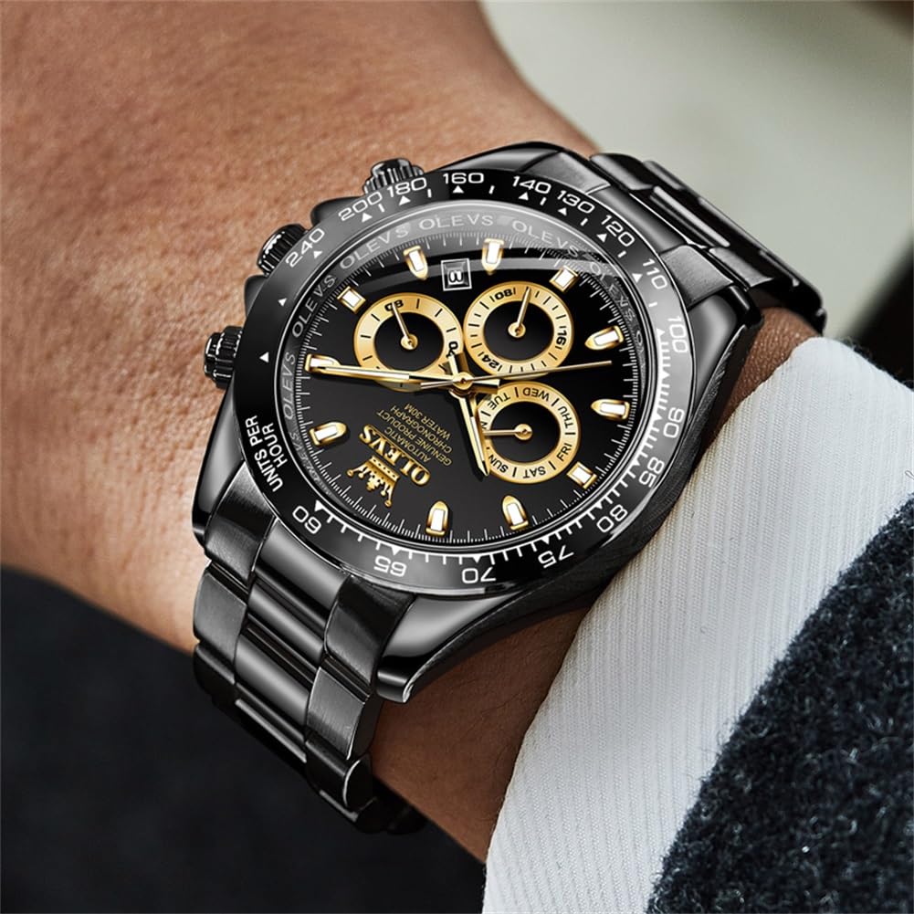 OLEVS Watch Automatic Arm Watch Black Популярные часы Automatic Belt 3 ATM Водонепроницаемые Светящиеся Календарь Дата Скелетон Мода Черный Мужские Мужские