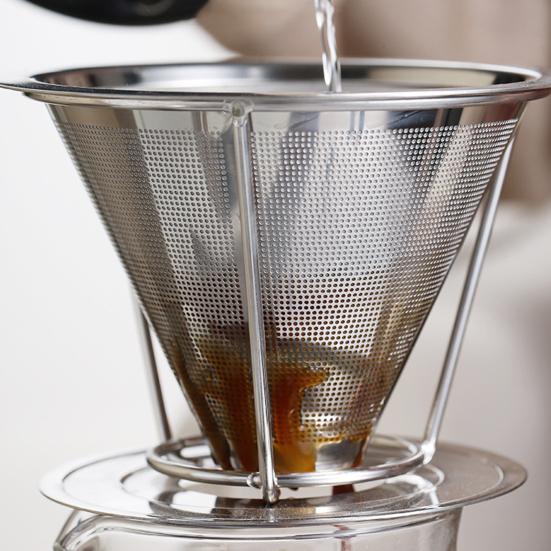 Кофейный фильтр из нержавеющей стали 304, двухслойный, с мелкой сеткой, безбумажный, многоразовый, капельница для кофе, конус, сито, воронка, аксессуары для кофеварки