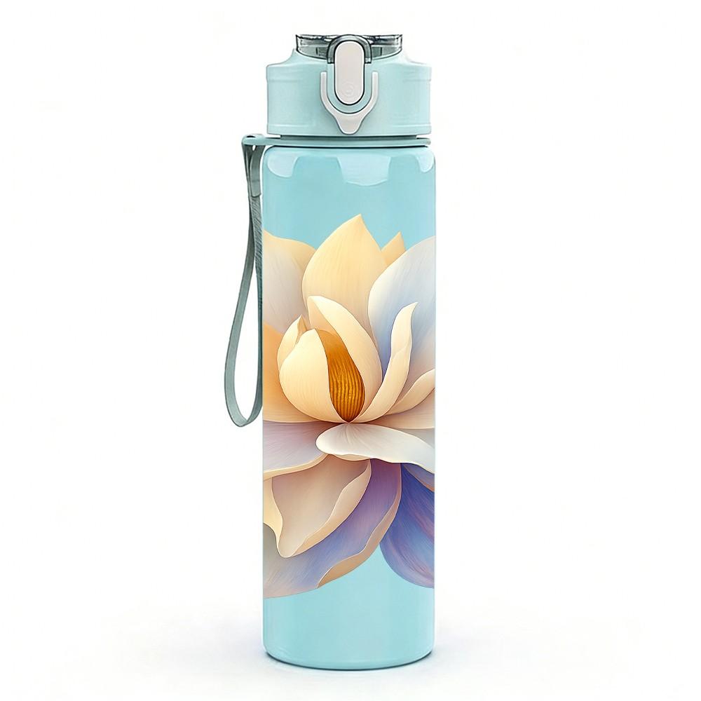 1PC Light Purple Lotus Flower Bloom 750ml Color Plastic Sports Water Bottle Leakproof Flip Straw Lid For Sports Office Home Use