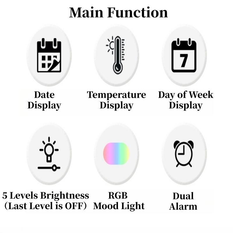 Цифровой будильник с питанием от USB с RGB подсветкой настроения, ТЕМПЕРАТУРА, ДАТА, 2 будильника, повтор, настольные часы, 12/24-часовой формат, автоматическая регулировка яркости, таймер, обратный отсчет, светодиодные часы